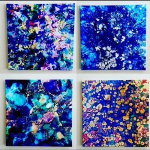 Set of 4 12x12 Fluid Art Wall Hangings